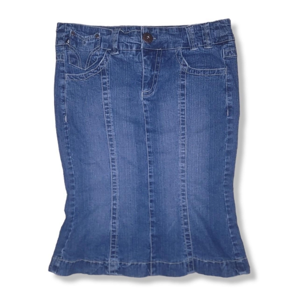 Quizz new york vintage retro flares denim jean pencil skirt size 7/8 blue vtg